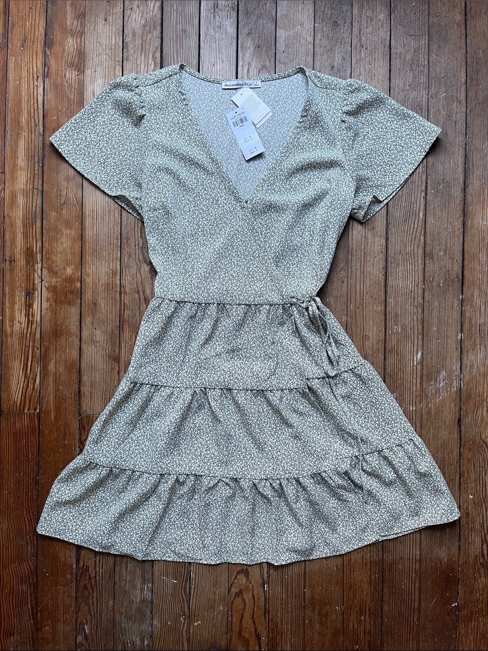 Abercrombie & Fitch Sage Green Floral Wrap Tiered Mini Dress